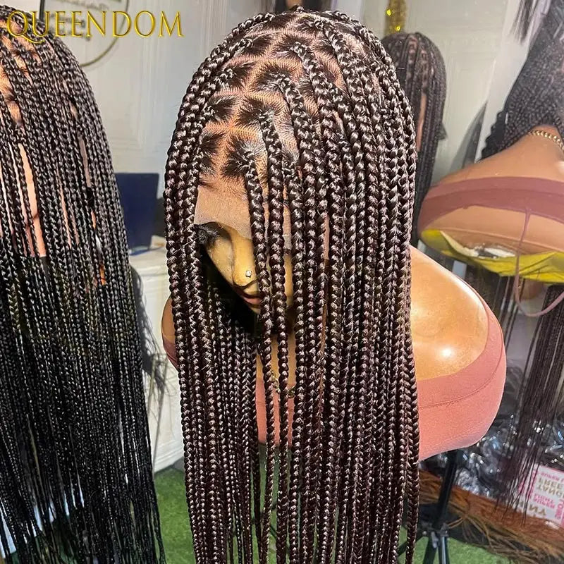 36'' Blonde Synthetic Long Cornrows Box Braided Full Lace Front Wig for Black Women Straight Lace Front Braiding Hair Wig