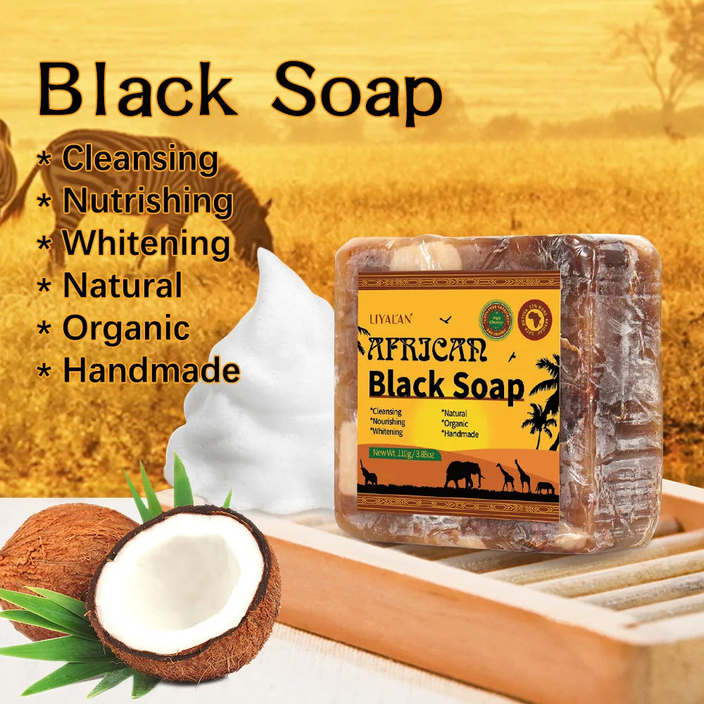 African Black Soap Raw Black Body Cleaning Bath Soap Essential Oil Handmade Soap