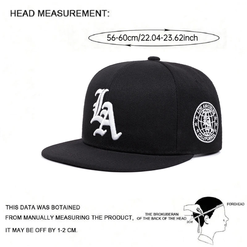2025 New Los Ange Earth Letter Embroidered Cotton Flat Edge Hat Women Simple Baseball Hat Sunshade Hat Men's Outdoor HipHop Hat