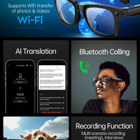 AI Smart Glasses 5 Million Pixels Recording Videos Photo Recognition Answer Translation 290mAh IP66 Waterproof Bluetooth Glasses