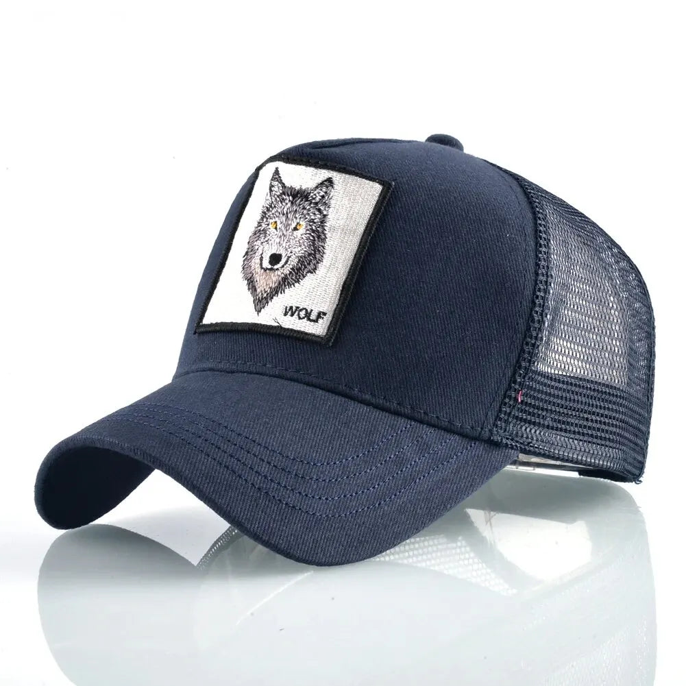 Four Seasons Trucker Cap Men Women Snapback Hip Hop Baseball Cap With Embroidery Wolf Patch Adjustable Visor Hat