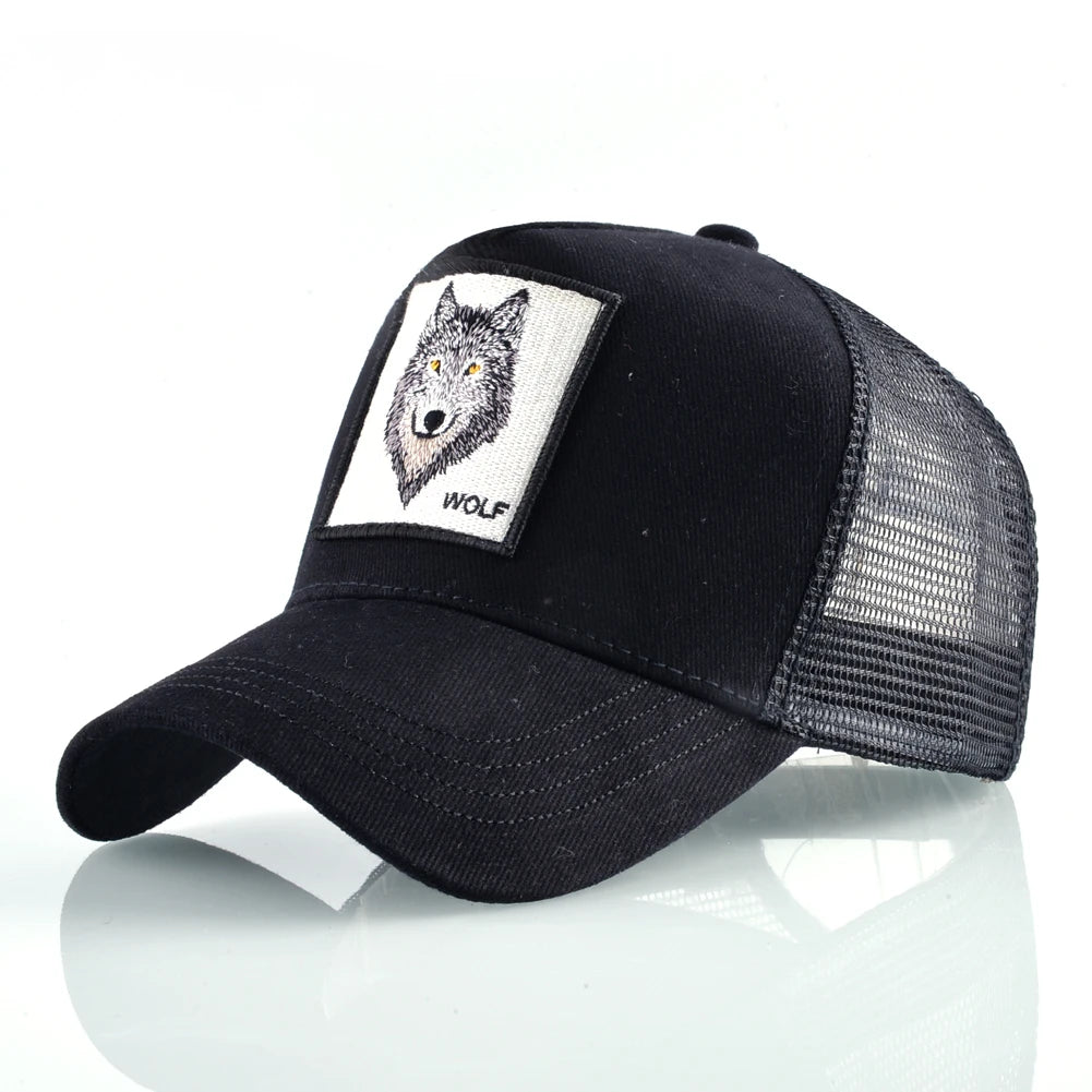 Four Seasons Trucker Cap Men Women Snapback Hip Hop Baseball Cap With Embroidery Wolf Patch Adjustable Visor Hat