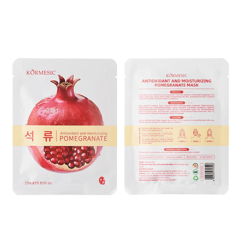 5pcs Kormesic Fruit-Infused Hydrating Face Mask Moisturizing Nourishing Hydrating Facial Skin Care Products