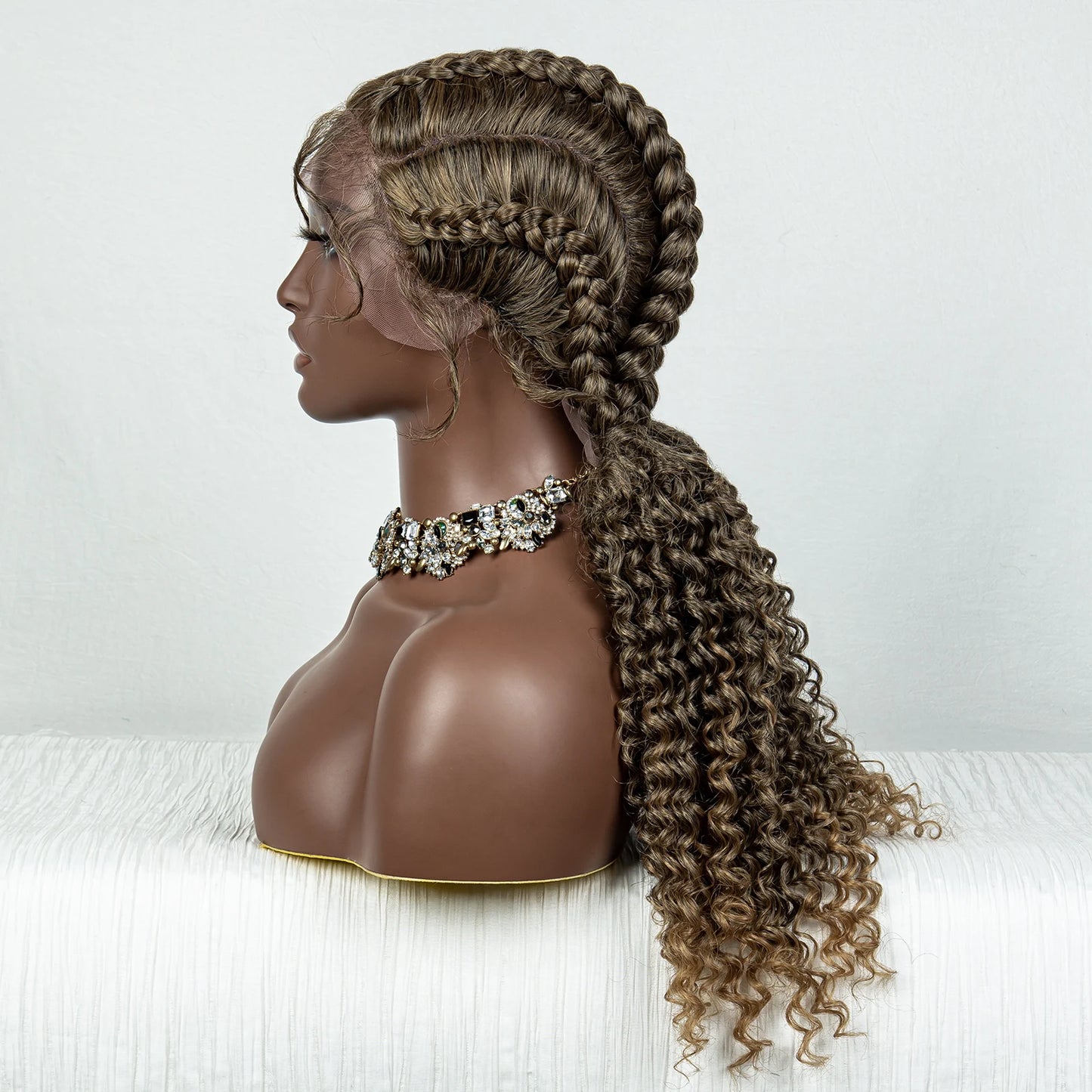22inch Cornrow Braided Wigs Synthetic Lace Front Braids Wigs with Baby Hair 2 Curly Ponytail Braided Wigs for Black Women