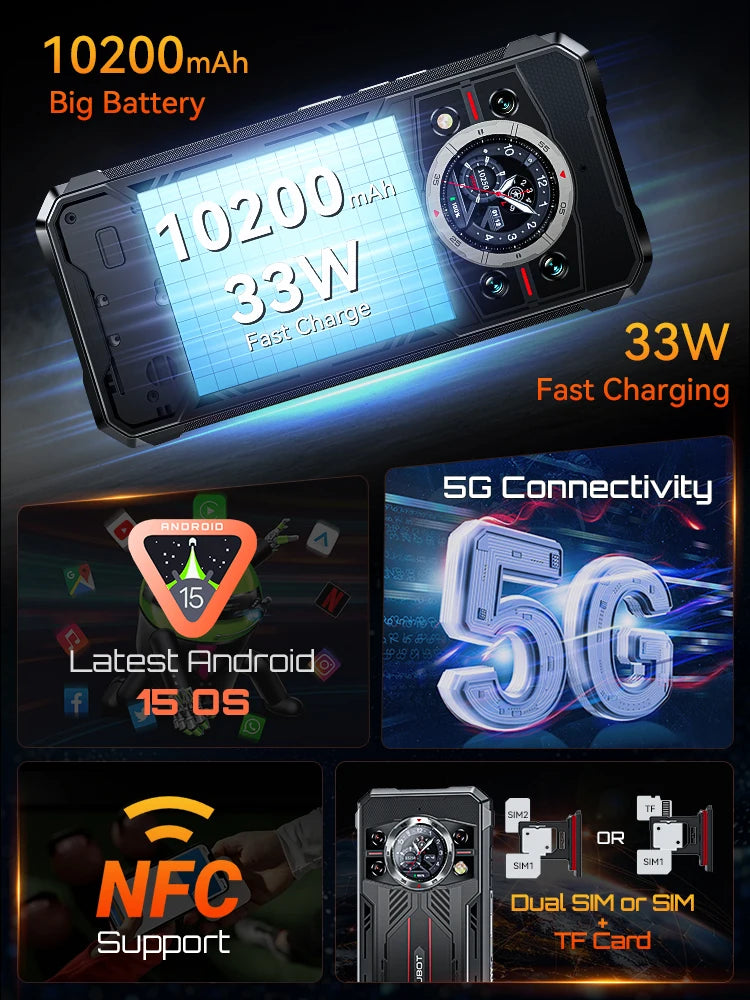 Rugged Smartphone 5G Cubot KingKong 11, 10200mAh Battery, Dimensity 7025, 6nm, 2.5GHz, 32GB RAM(16+16), 256GB ROM,108MP Camera