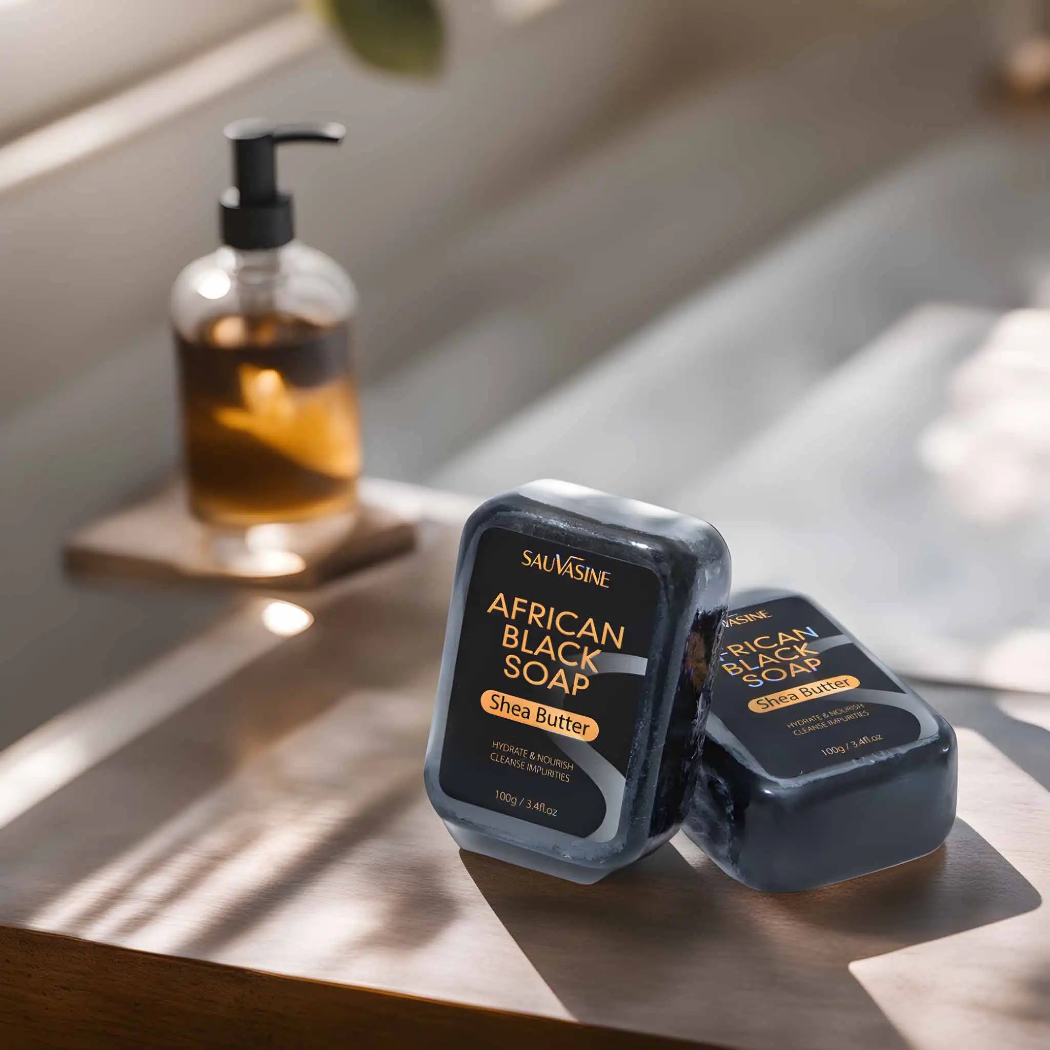 100g AFRICAN BLACK SOAP Shea Butter Bar Moisturizing Acne Treatment Cleanser for Clear Skin Care Deep Cleaning Glowing