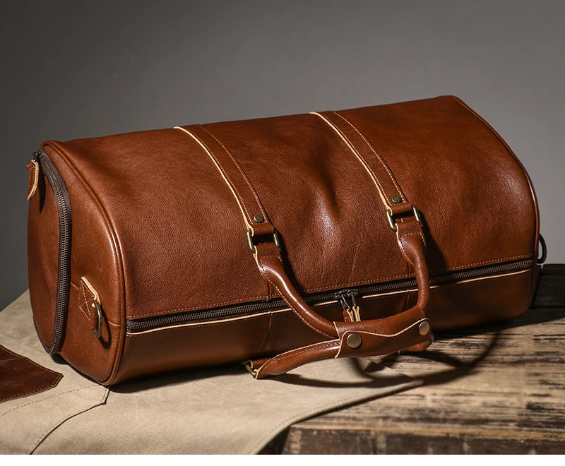 LUOKIR High Quality Men's Travel Bag Genuine Leather Luxury Luggage Bag Women's Weekend Duffle Bag Vintage Business Handbag