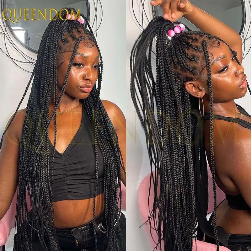 36'' Blonde Synthetic Long Cornrows Box Braided Full Lace Front Wig for Black Women Straight Lace Front Braiding Hair Wig