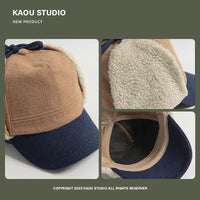 Retro Woolen Color Matching Bomber Hat Men and Women Street Japanese Trend Peaked Cap Plush Thermal Ear Protection Baseball Cap
