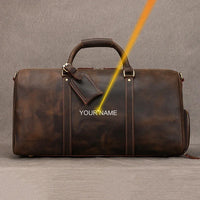 Custom Name Mens Leather Travel Duffle Bag Cow Leather Men's Weekender Bags Real Cowskin Leather Handbags For Travelling Outdoor