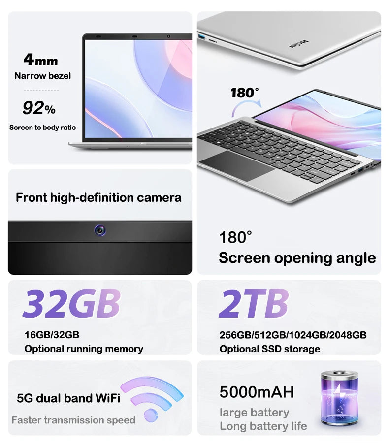 New 14.1" Laptop Intel Core i9-9900 32GB 2TB Gaming PC Ultra Slim Office Study Computer PC Windows 11 Pro  1920*1080 HD