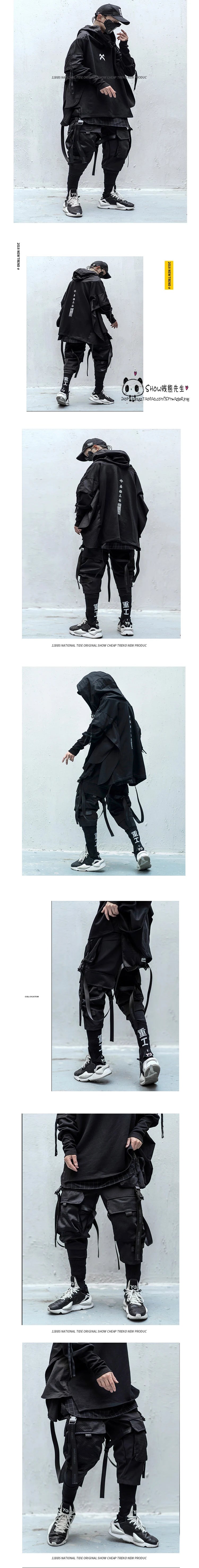 2023 Multi Pockets Tactical Hip Hop Cargo Pants Men High Street Casual Punk Techwear Harem Pants Webbing Buckle Elastic Waist