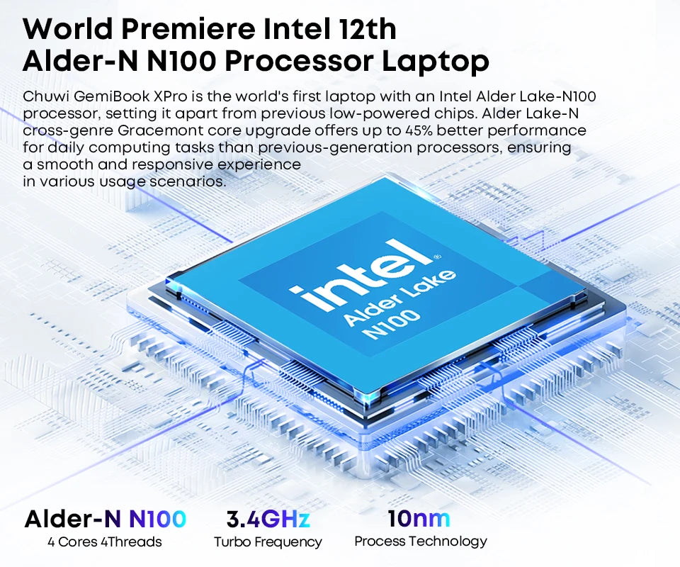 CHUWI 14.1-inch GemiBook XPro Laptop Intel N100/N150 Graphics 600 GPU Screen 8GB RAM 256GB SSD With Cooling Fan Windows 11