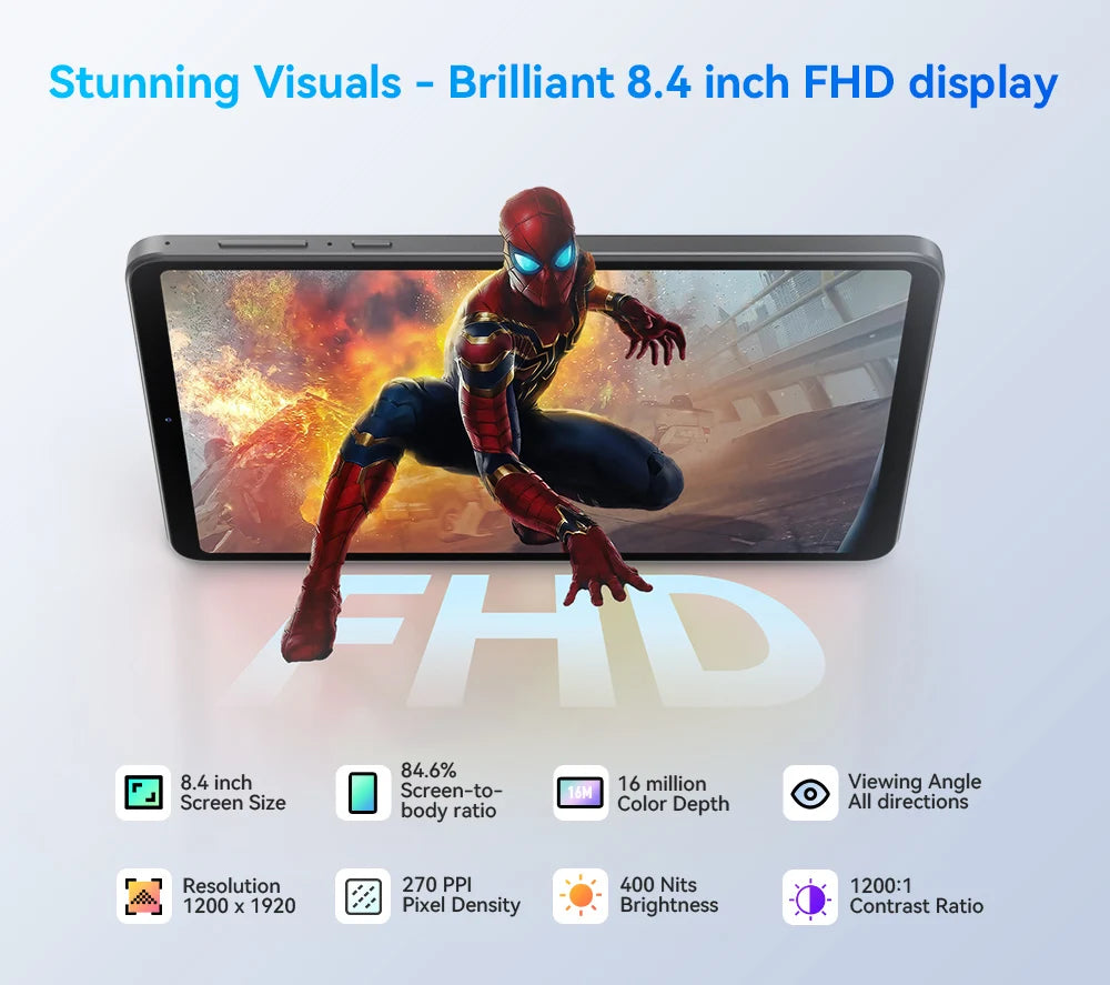 HEADWOLF FPad5/Pro Android 14 tablet 8.4 inch Max 16GB Ram 128GB/256GB ROM UFS2.1 Octa-core G99 Tablet PC Support WideVine L1