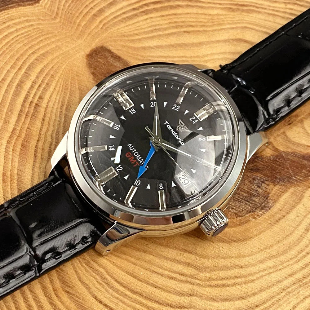 Tandorio 200M Water Resistant Dive NH34 GMT Cream Black Dial Automatic Watch Men Sapphire Polished Case Glass Back Montre hommes