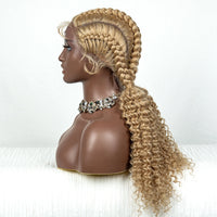 22inch Cornrow Braided Wigs Synthetic Lace Front Braids Wigs with Baby Hair 2 Curly Ponytail Braided Wigs for Black Women