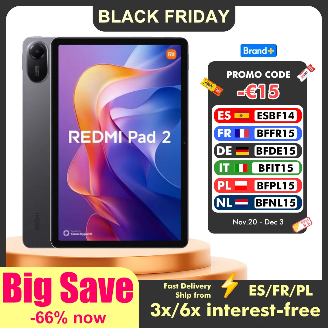 Xiaomi Redmi Pad 2 4GB/128GB 6GB/128GB 8GB/256GB 9000mAh Battery 11" 2.5K WiFi Global Version Tablet PC