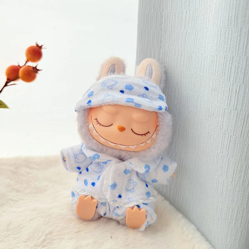 15cm/17cm Labubu I II Dolls Clothes Cute Eye Mask Pajamas Three Piece Set Accessories Clothing Plush Doll'S Clothes