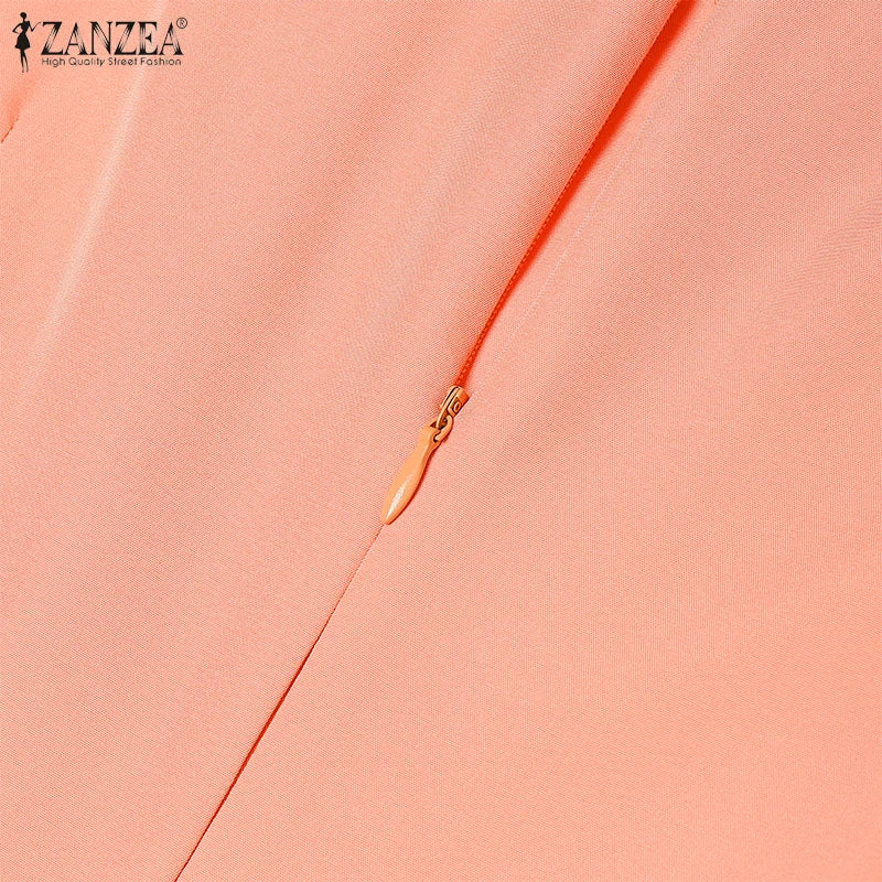 2025 ZANZEA Elegant Women Midi Dresses Summer Office Work Dress Short Sleeve O Neck Party Vestidos Pleated Sundress Robe Femme