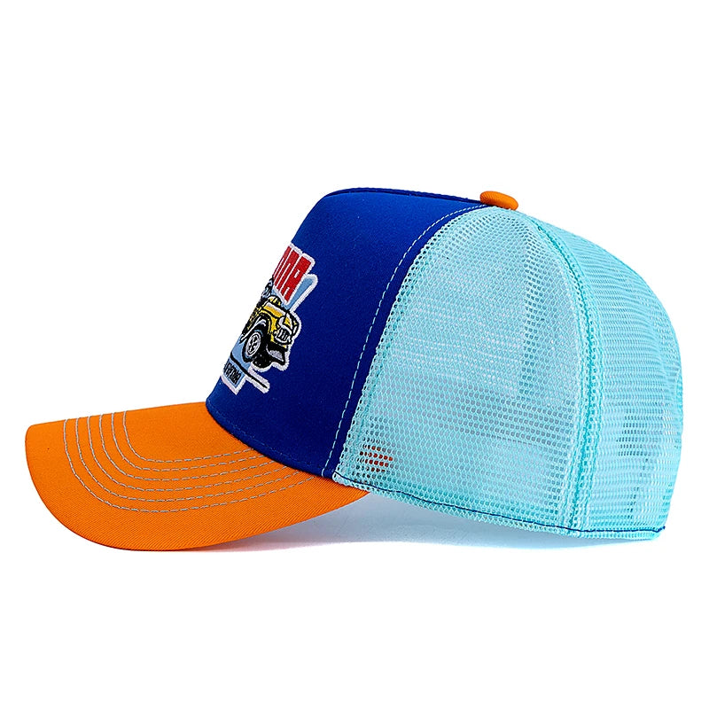 Hot Sale Unisex Summer Fishing Cap Breathable Mesh Trucker Hat Men Women Big Truck Embroidered Pattern Snapback Outdoor Hat