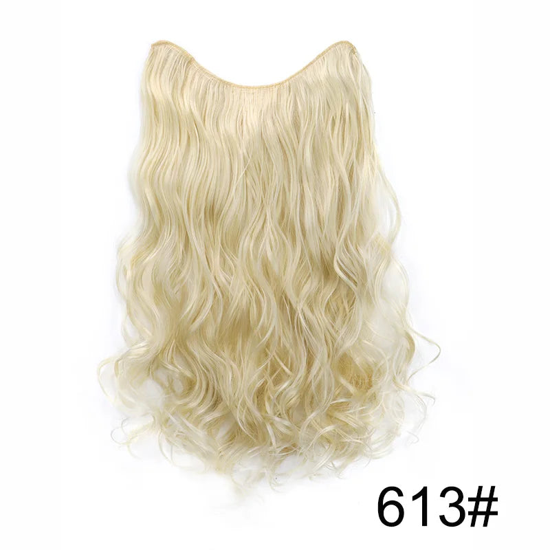 20Inch Synthetic Long Wavy Curly 4 Clip in Hair Extension V-shaped Heat Resistant Black Blonde Hairpiece for Women