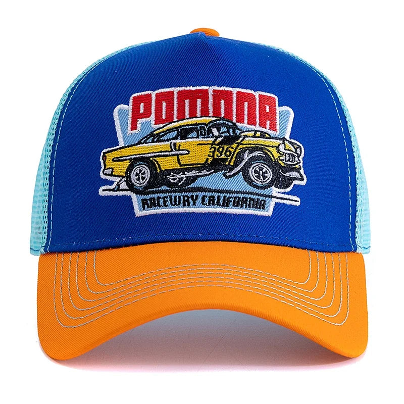 Hot Sale Unisex Summer Fishing Cap Breathable Mesh Trucker Hat Men Women Big Truck Embroidered Pattern Snapback Outdoor Hat