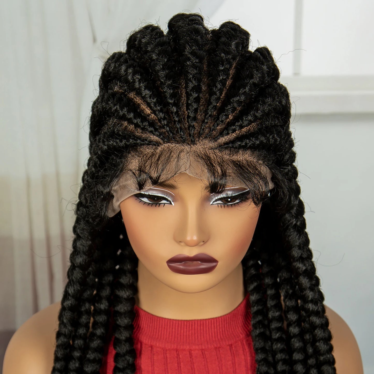 32INCH Cornrow Braided Wigs Synthetic Full Lace Braids Wig with Baby Hair Lace Frontal Knotless Braided Lace Wig for Black Women