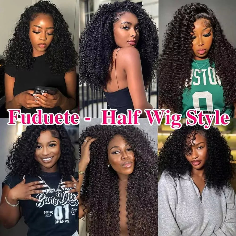 3 IN 1 Half Wig Human Hair 220 Density Deep Wave Wig Human Hair Ready to Wear 3 IN 1 Half Wig With Drawstring Half Wig