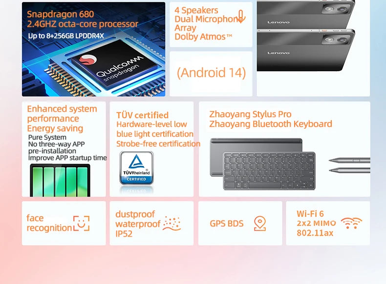 New Lenovo Tab K11 Tablet K11 Plus Snapdragon 680 11.5" 90Hz Screen 128GB 256GB 8600mAh WIFI13MP Camera Android 14 Tablet PC