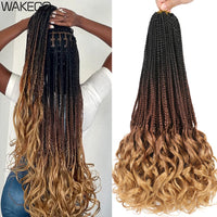 14 18 24 Inch French Curl Box Braids Crochet Hair Ombre Brown to Blonde Prelooped Synthetic French Curls Braiding Hair for Women