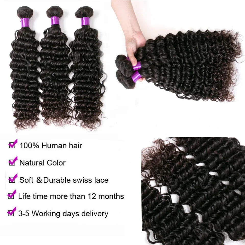 28 30 38 40Inch Deep Wave Curly Human Hair Bundles Long Virgin Curly Hair Malaysian Human Hair Extension Double Weft Wholesale