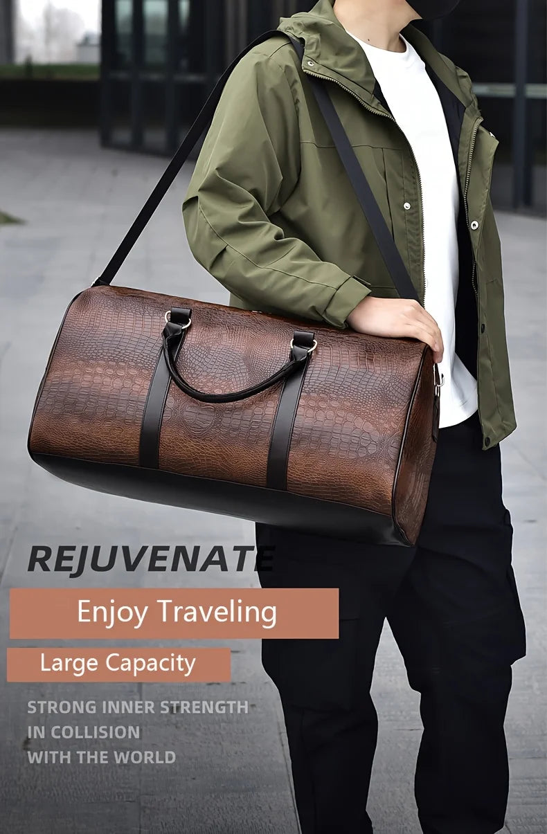 Large Capacity Retro Crocodile-Textured Travel Duffel Bag - Durable Vacation Luggage, Versatile Gift for Men & Women