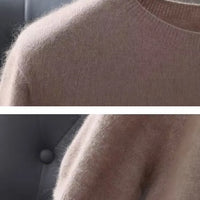 100% Mink Cashmere Knitted Short Sleeved Men's Loose Round Neck Solid Color Half Sleeved Simple T-Shirt Casual Business Cashmere