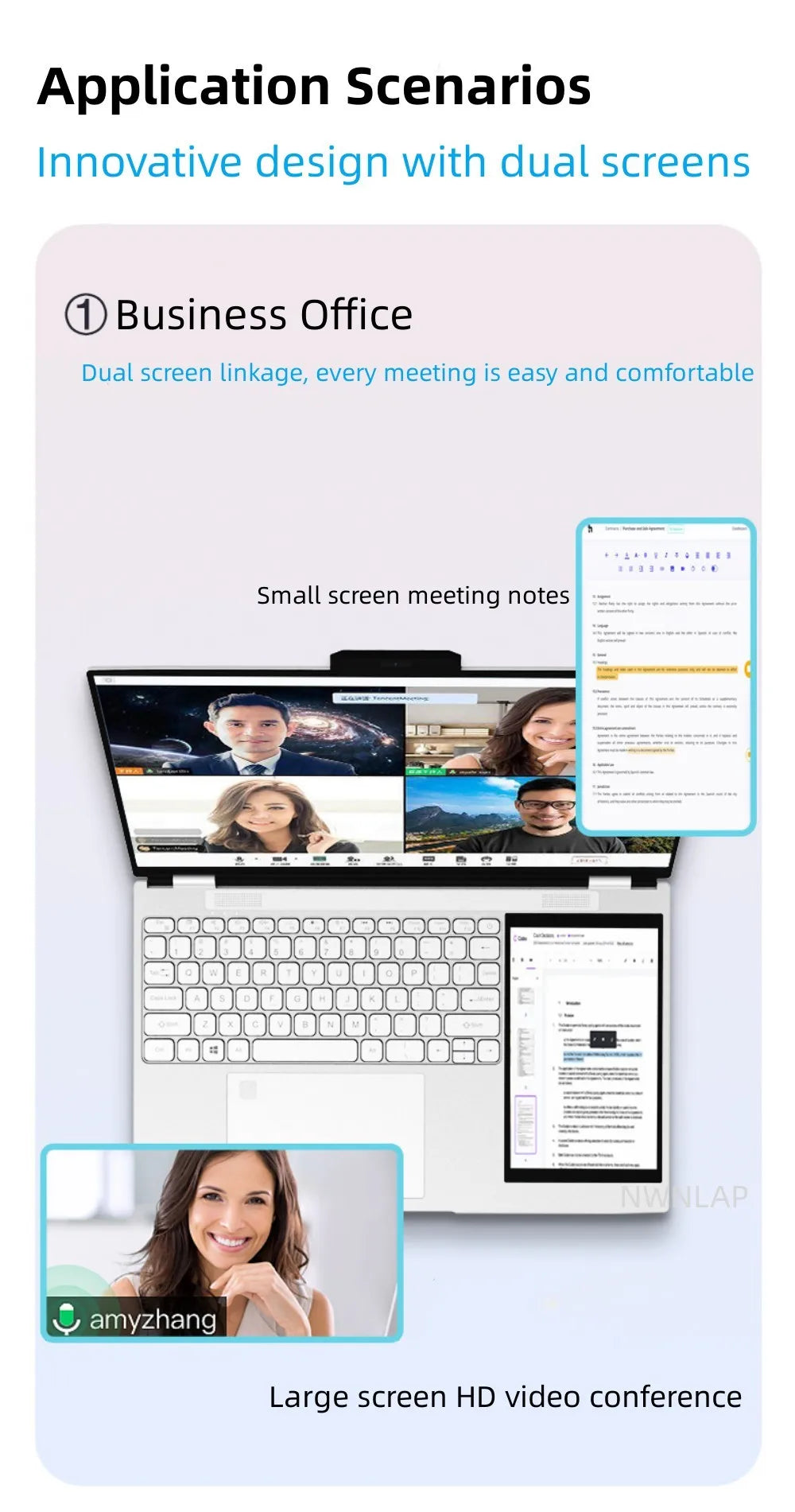 New Arrivals 12th Generation Intel N100 Dual Screen Laptop Gaming Laptop 15.6inch 2K LCD+7inch IPS Touch Screen PC Portable