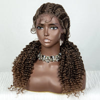 22inch Cornrow Braided Wigs Synthetic Lace Front Braids Wigs with Baby Hair 2 Curly Ponytail Braided Wigs for Black Women