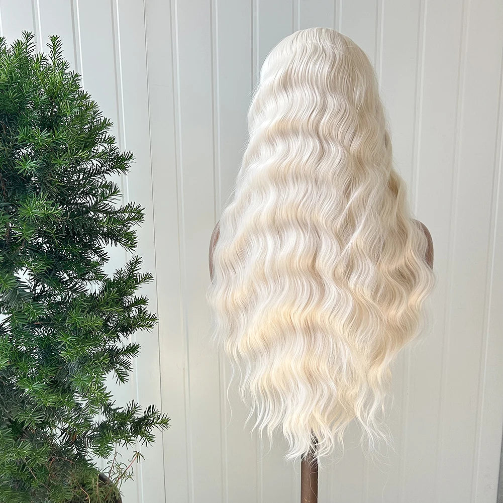 AIMEYA Yellow Hair Cosplay Synthetic Lace Front Wigs for Women Long Loose Wave Wig Free Part Heat Resistant Fiber Synthetic Wig