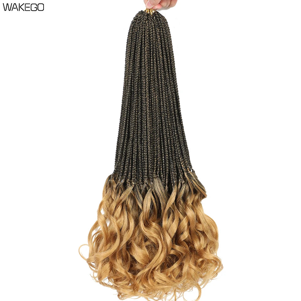 14 18 24 Inch French Curl Box Braids Crochet Hair Ombre Brown to Blonde Prelooped Synthetic French Curls Braiding Hair for Women