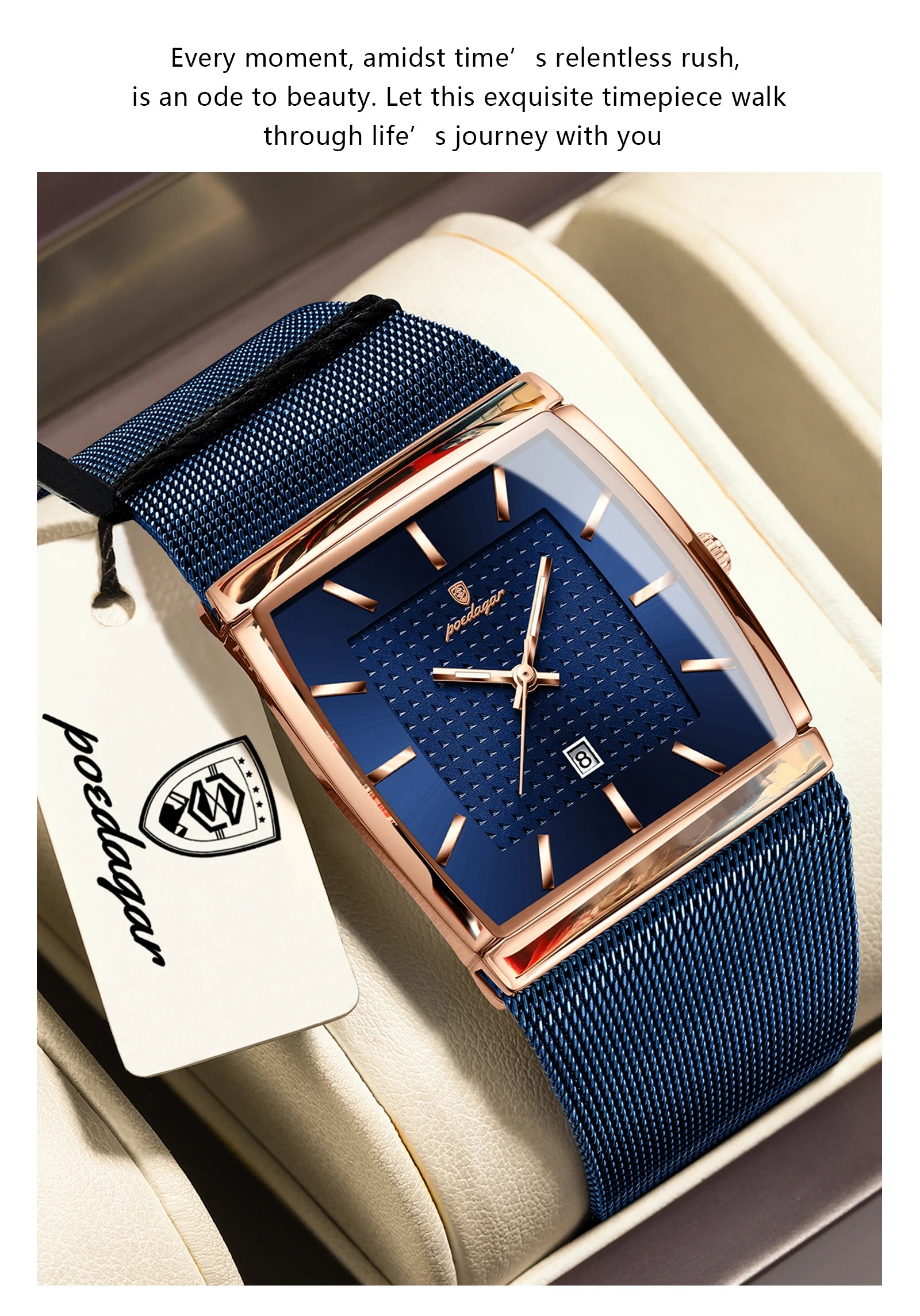 POEDAGAR Luxury Fashion Men Clock Stainless Steel Mesh Date Waterproof Luminous Man Wristwatch Quartz Casual Men's Watches Reloj