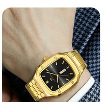 2025 New Men Watch Week Quartz Movement Square Stainless Steel Clock Gold Black Waterproof Luxury Brand Waterproof Sports Watch