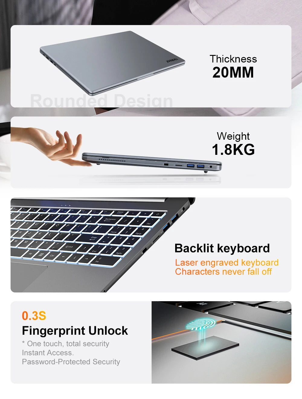 Ninkear A15 Pro Laptop AMD Ryzen 5 5500U 16 inch 120Hz 2560*1600 Display Screen 16GB 512GB Fingerprint Unlock Notebook Computer