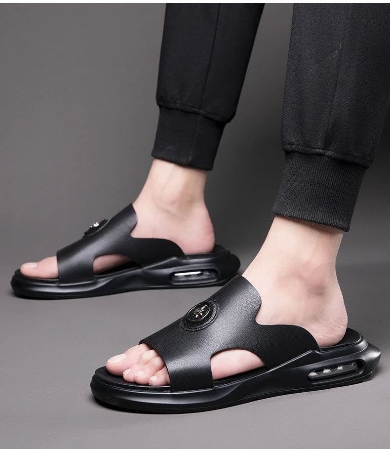 Luxury Men's Genuine Leather Sandals Classic Roman Men Shoes Slippers Soft Comfortable Men Non-slip Walking Slippers Footwea