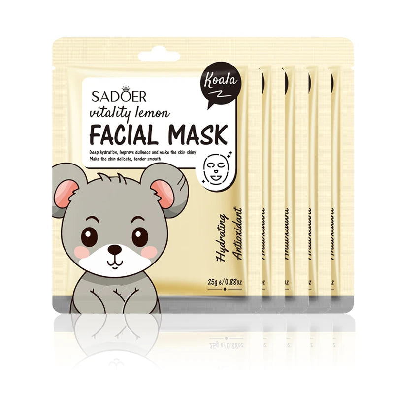 5pcs SADOER Cartoon Fresh Fruit Facial Mask Anti Wrinkle Moisturizing Soothing Brightening Hydrating Face Mask Skin Care