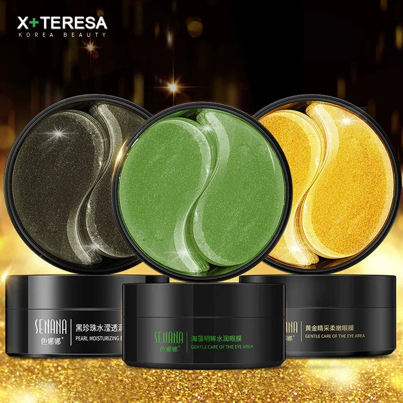 24K Gold Eye Patches Korean Collagen Firming Tender Eye Care Hydrogel Relax Seaweed Green Eyes Mask Moisturizing Hydrating