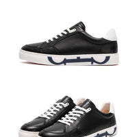 Men Casual Shoes Luxury Brand Leather Flat Shoes Black White Flat Breathable Massage Comfortable Casual Sneakers