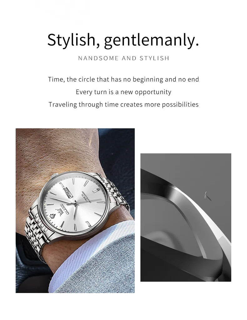 OLEVS Men's Watches Fashion Simple Calendar Week Luminous Waterproof  Steel Strap Man Watch Original Quartz Watches for Men 2929