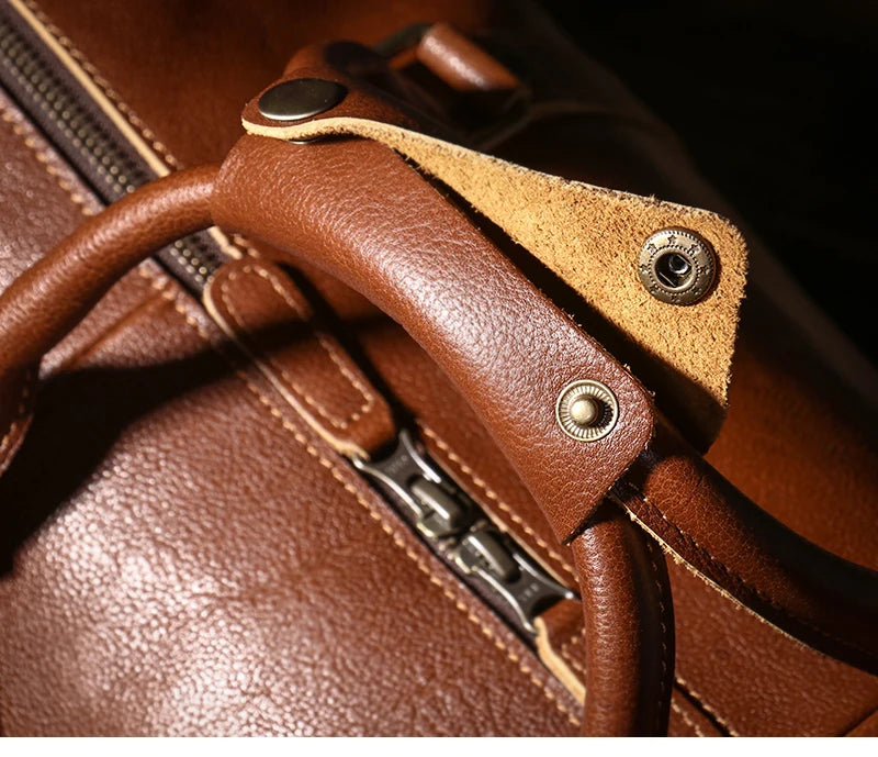 LUOKIR High Quality Men's Travel Bag Genuine Leather Luxury Luggage Bag Women's Weekend Duffle Bag Vintage Business Handbag