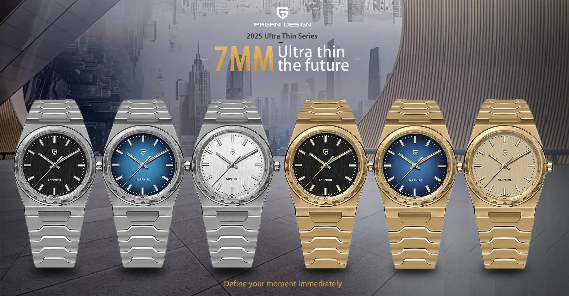 PAGANI DESIGN 2025 New Thin 7mm Fashion Men Quartz Watch V2 Stainless Steel Sapphire 10Bar Waterproof  C3 reloj hombre