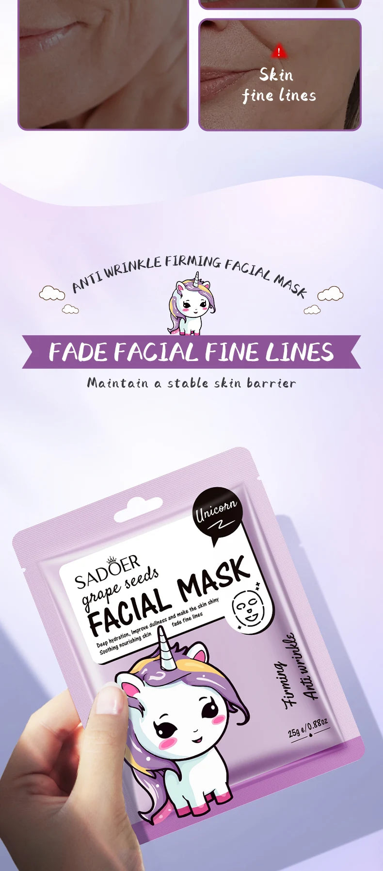 5pcs SADOER Cartoon Fresh Fruit Facial Mask Anti Wrinkle Moisturizing Soothing Brightening Hydrating Face Mask Skin Care