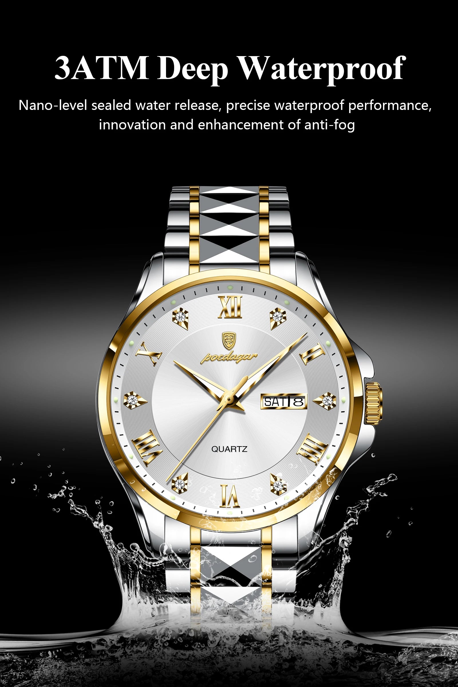 POEDAGAR Luxury Casual Man Watch Waterproof Luminous Date Week Quartz Men's Watches Stainless Steel Fashion Sport Men Wristwatch