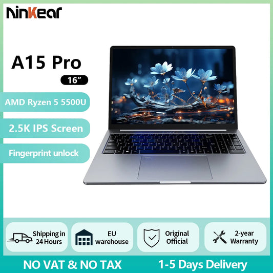Ninkear A15 Pro Laptop 16" IPS 2.5K FHD AMD Ryzen5 5500U Notebook 16G DDR4 3200Mhz+512GB SSD 54Wh Battery Windows11 PRO Computer